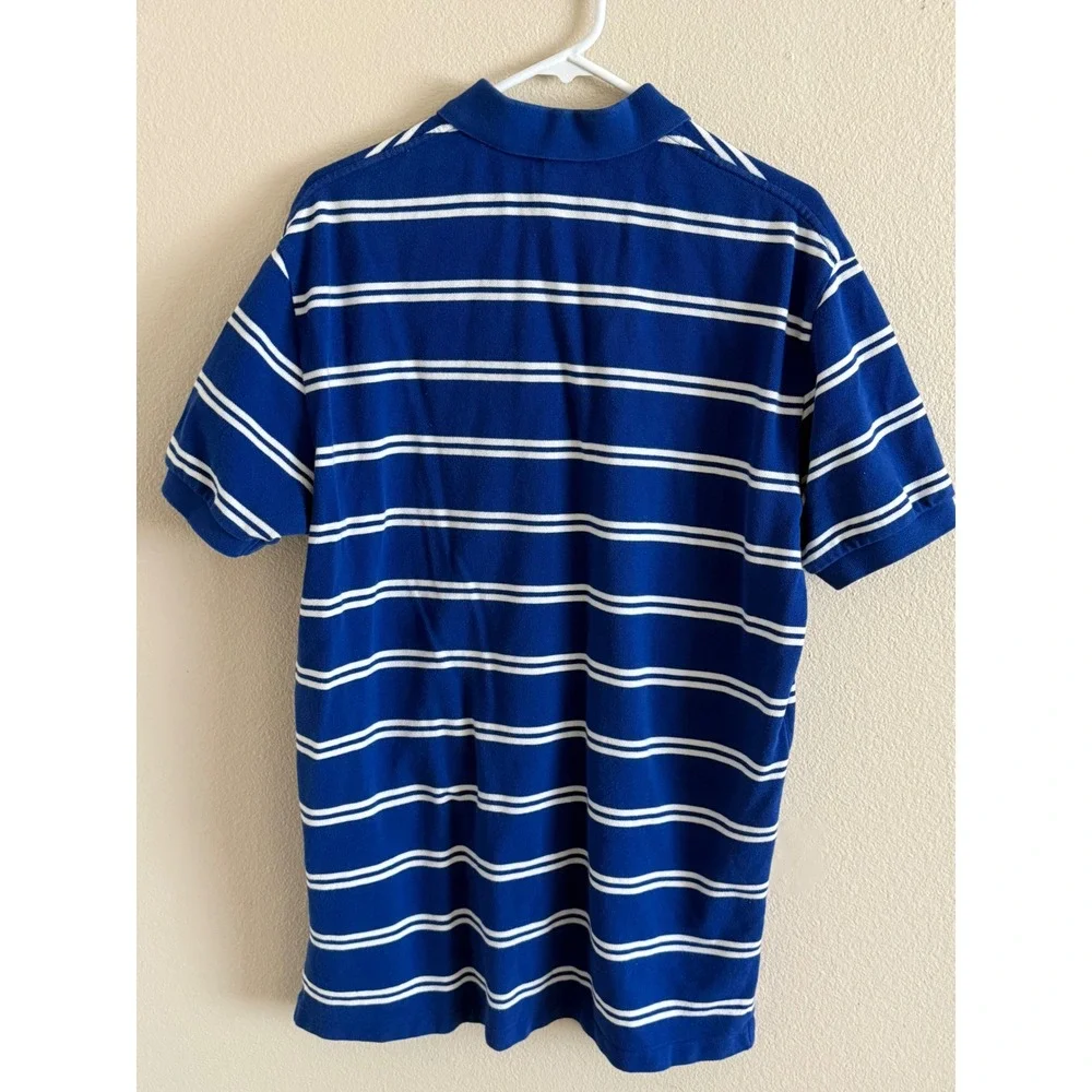 Polo Ralph Lauren Mens Large Blue White Striped Pique Short Sleeve Polo Shirt